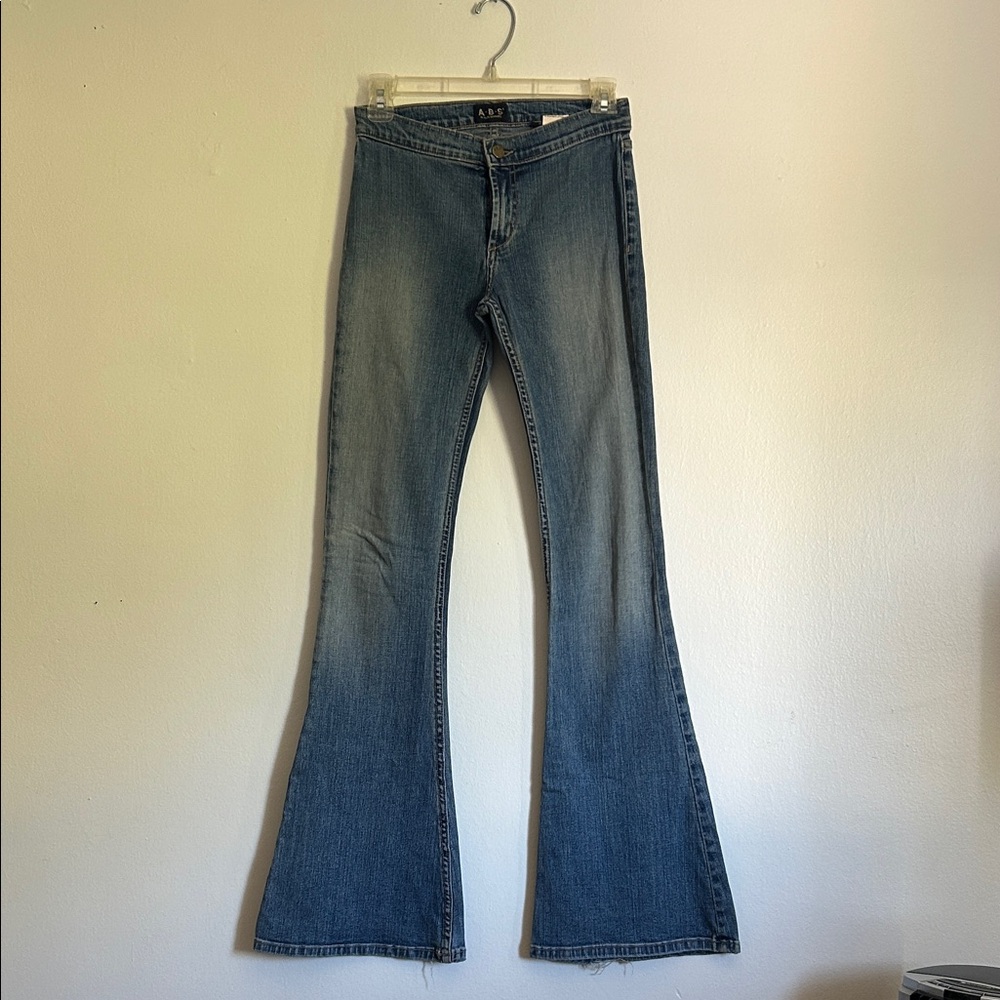 Vintage Y2K ABS By Allen Schwartz Blue Stretchy Low Rise Flare Jeans Size 27